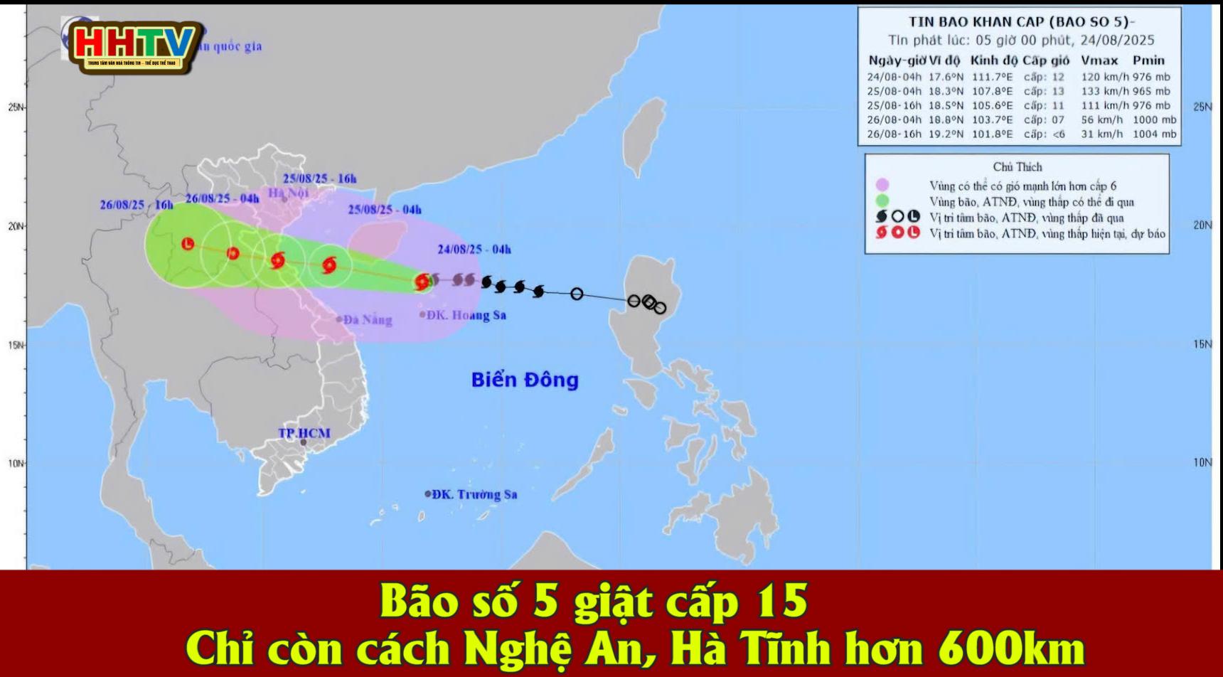 Bão số 5 giật cấp 15, chỉ còn cách Nghệ An, Hà Tĩnh hơn 600km